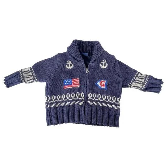 Baby Gap Nautical Americana Knit Sweater Jacket Size 3-6 Months Navy Blue Zip - Picture 1 of 5